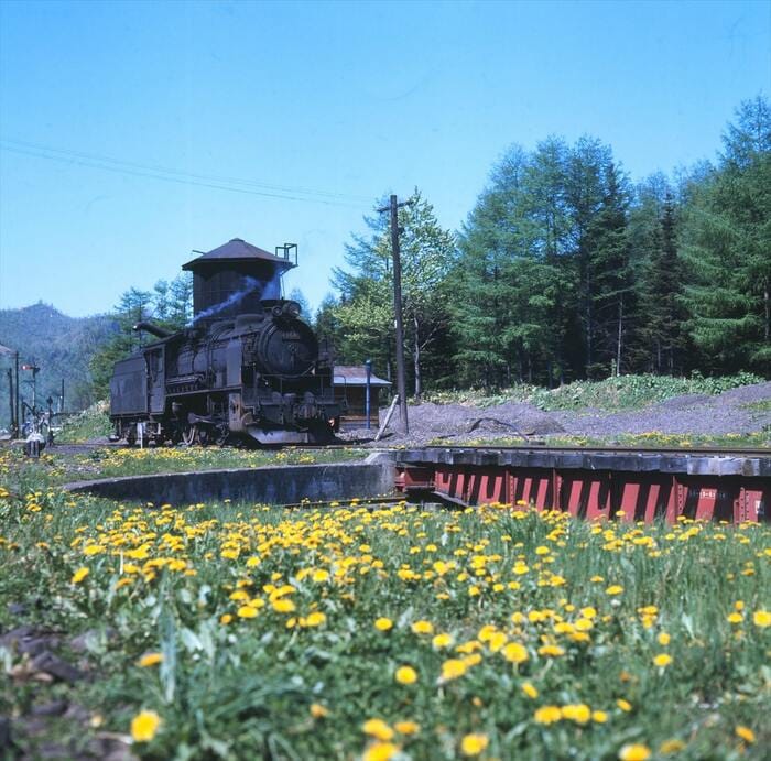 名寄本線の上興部駅にたたずむ9600形蒸機