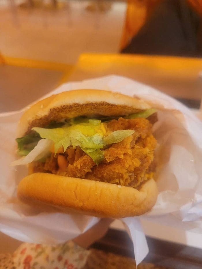 どうかぶりつけばいいか迷うほど分厚いチキン（筆者撮影）