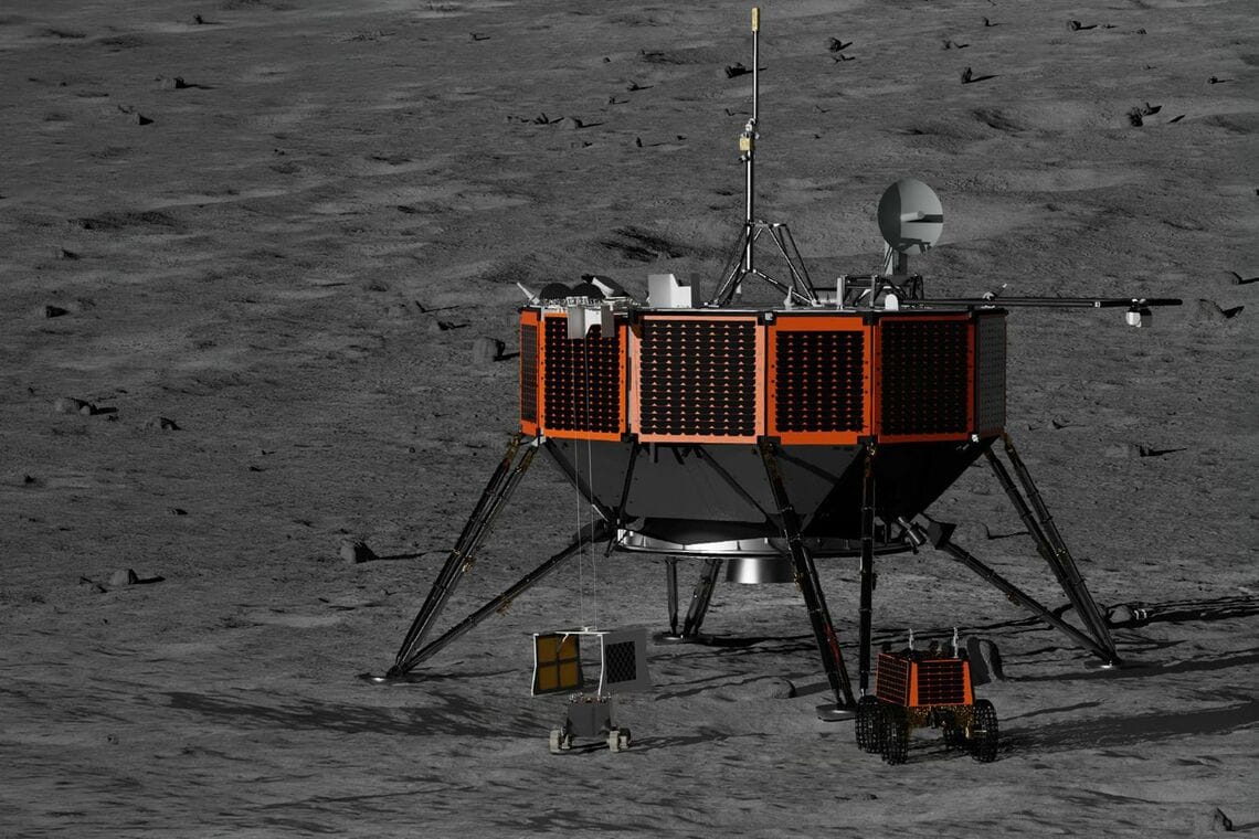 アルテミス計画で使用される予定のIntuitive Machinesの大型貨物輸送用月着陸船とHoneybee Roboticsの月面探査車