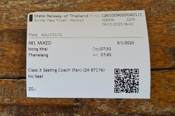 ラオス・タナレーン行きのチケット。「ボーダーパス」の表記がいかにも国際列車だ（写真：ひで＠のんかい）