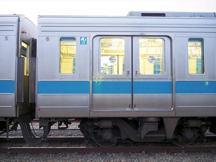 車端部の窓は戸袋窓。車内は2人掛けシートだ