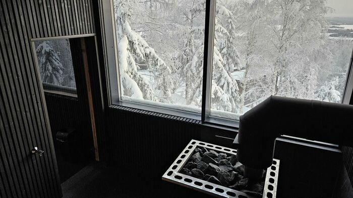 サウナ室の巨大ストーブは威力も十分