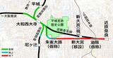 奈良県が提案している線路移設案。大和西大寺駅付近を高架化し、大宮通り沿いに線路を移設する（筆者作成/『カシミール3D＋地理院地図』を使用して加工）