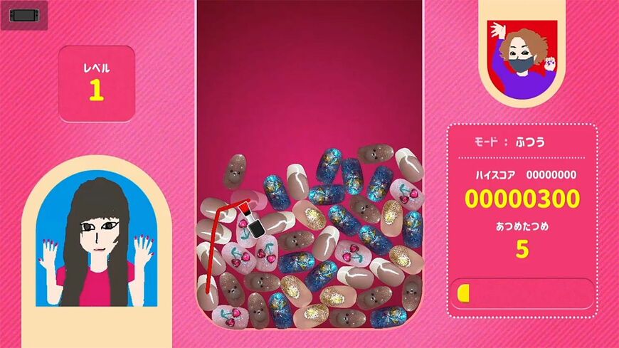 大量のネイルの中から同じ柄のものをつなげて消していくパズルゲーム『つめあつめ』©吉本興業