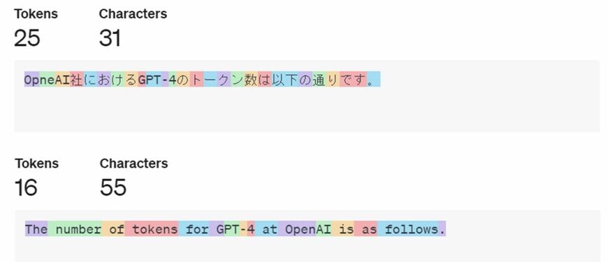 日本語と英語のトークへの分割方法の違い