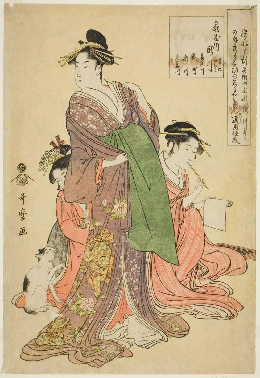 妓楼や遊女の名が記されている喜多川歌麿画 『Takigawa of the Ogiya』（画像：シカゴ美術館）