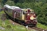 「トロッコわたらせ渓谷号」を牽引するわたらせ渓谷鉄道のDE10形（撮影：南正時）