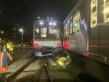 東急田園都市線の衝突脱線事故現場。はみ出して停車していた回送列車（左）に渋谷行き各駅停車が衝突した（写真：東急電鉄）