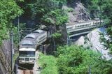 吾妻線の「日本一短いトンネル」を走る緑帯時代の185系（筆者撮影）