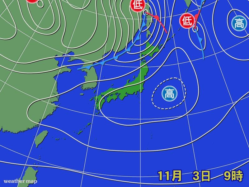 11月3日の天気図（出典：weathermap）
