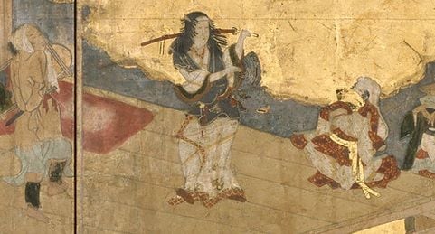 阿国歌舞伎図屏風に描かれた阿国（所蔵：京都国立博物）