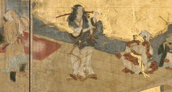 阿国歌舞伎図屏風に描かれた阿国（所蔵：京都国立博物）