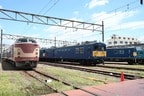 吹田総合車両所でクモヤ145と並ぶ443系