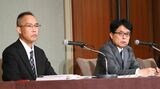 会見する日本郵政の増田寛也社長と衣川和秀日本郵便社長