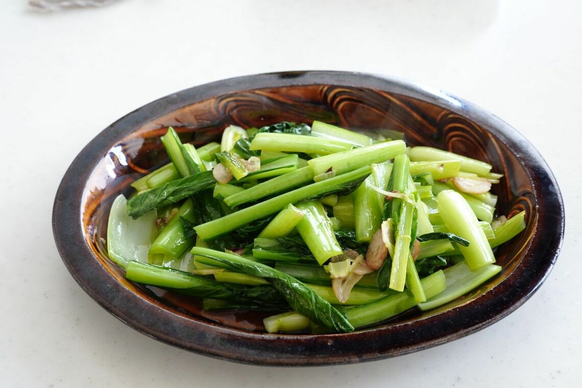 出来上がった青菜炒め